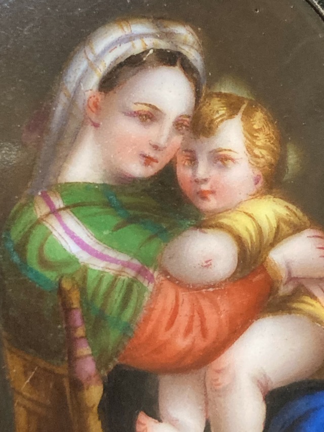 アンティーク・手描き】テンペラ画ペンダントトップ・聖母子像