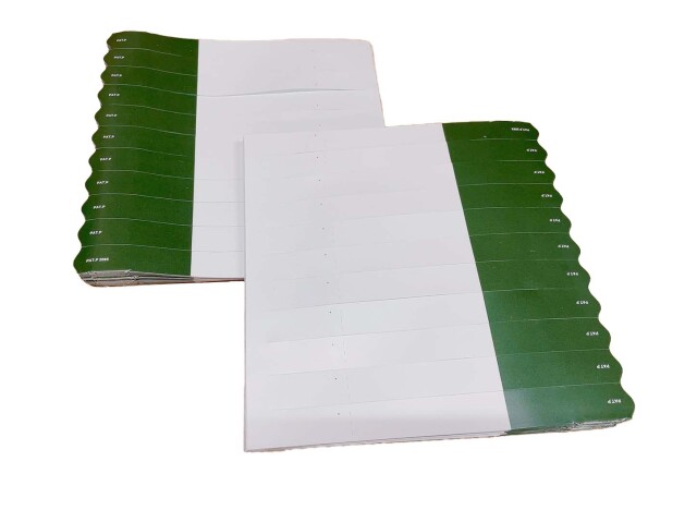 貼りラベル（第3世代）　100シート（1000枚）モスグリーン色　15ｘ160ｍｍ　ミシン目あり/　ネコポス便可