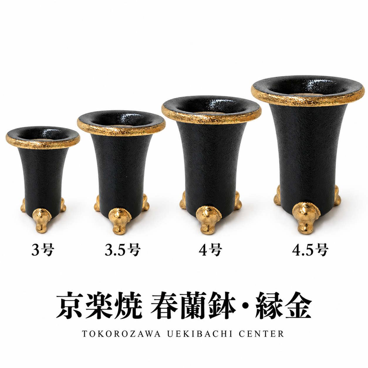 京楽焼 春蘭鉢 縁金｜3号・3.5号・4号・4.5号