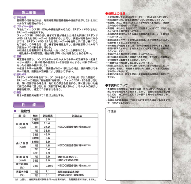 超速硬性無収縮一材型ポリマーセメントモルタル フィックスSR・EG
