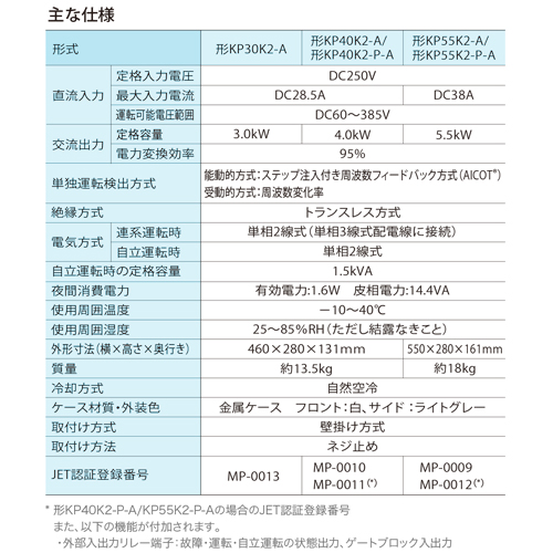 太陽光発電システム用パワーコンディショナ KPシリーズ 4.0kW KP40K2-A