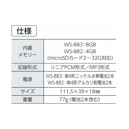ICレコーダー ブラック 8GB ニッケル電池 WS-883 OM SYSTEM