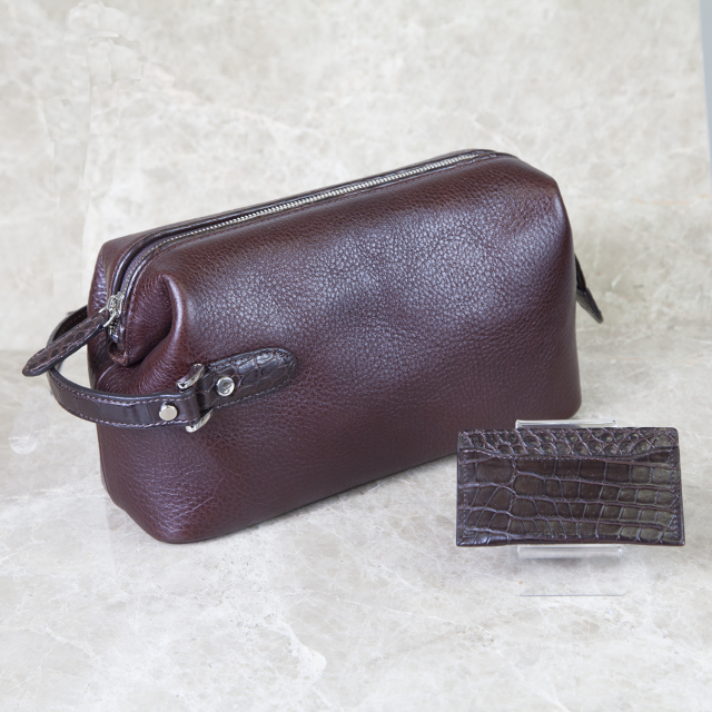 復刻モデル口金式シボ牛革　リミテッド・クロコセカンドバッグ（特典付き）[0615KW13]