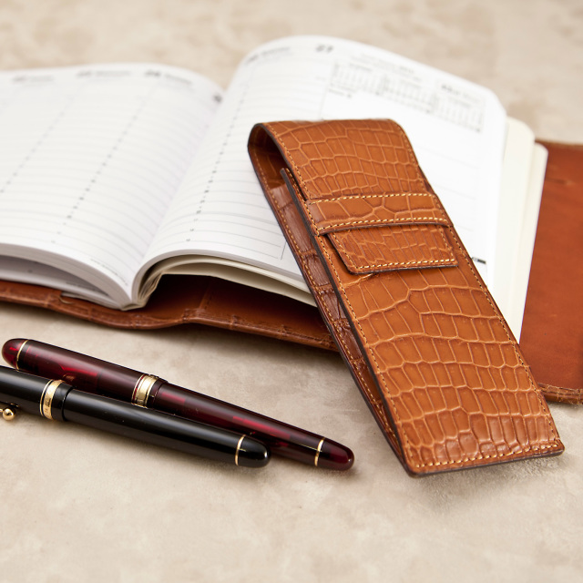クロコダイルレザー万年筆ケース[HI1309]