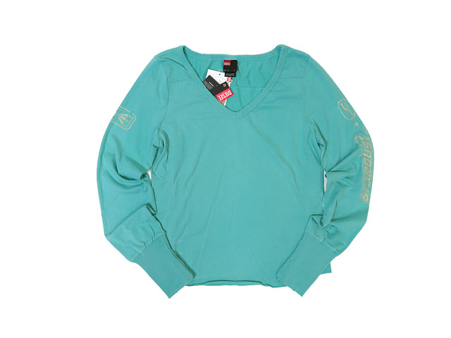 【DIESEL】レディース M（M）サイズ◇ポイント春カラーのライムグリーン◇袖プリントやクラッシュ加工がポイント☆彡50％OFF