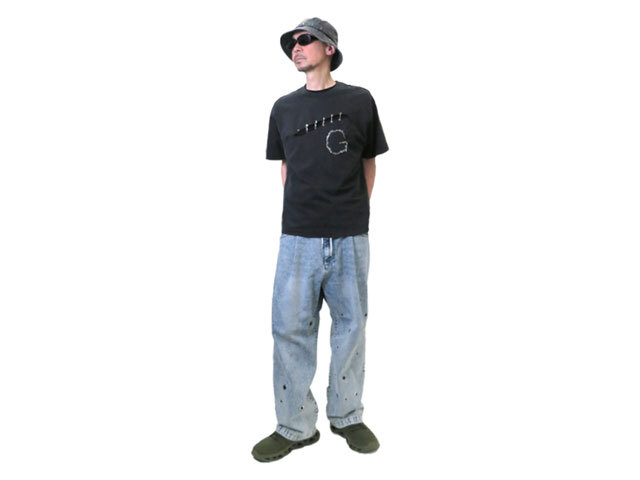 GCL76】メンズ(ONE)サイズ☆墨黒ハードボディービッグTシャツに