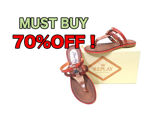 【REPLAY】レディース36(23cm)サイズ◇激安“MUST BUY” 期間限定“イタリア製夏のレザーサンダル☆彡ビンテージラメ加工レザーが70%OFF5,832円