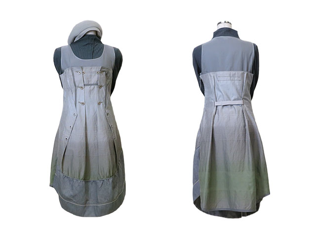 【ジルボーレディース】S記載（S～M）サイズ■シルバーグレーベースからグリーンへグラデーションするノースリ３Dワンピース☆彡40％OFF