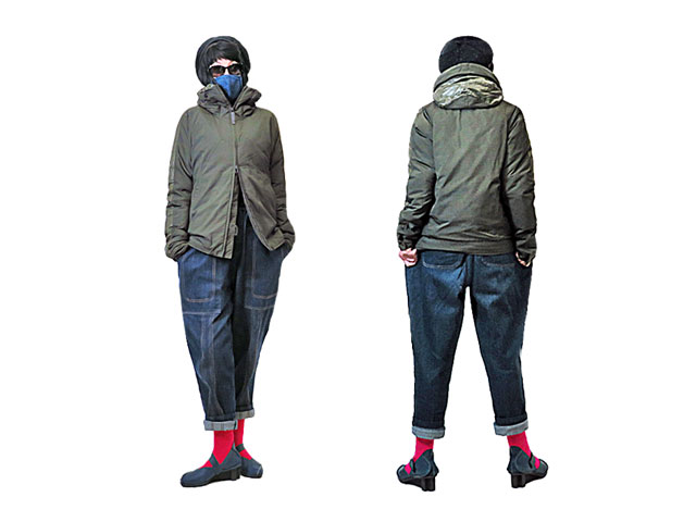 【ジルボー】メンズ◇Sサイズ☆男女問わず着る☆彡シックなダークグリーンフーデッドダウンブルゾン☆フードがコンパクトな収納ショルダーバッグに変身☆彡40%OFF