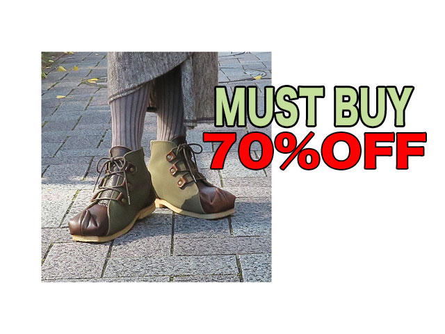 【G collection】レディースL(23.5～24.5cm)サイズ◇激安“MUST BUY” 期間限定“ ◇素材変更に伴いサンプルシューズ（表革ブラウンｘキャンバスグリーン）がMUST BUYに登場☆彡70％OFFの6,105円