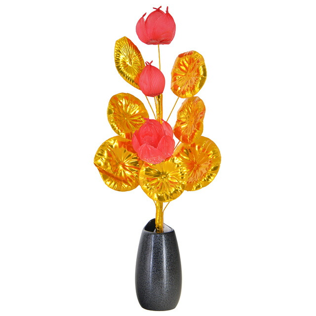 お盆用品【盆花 赤蓮 三連 お盆】