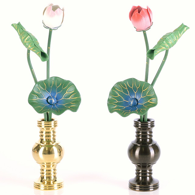 仏具【アルミ 常花 3本立 彩色 華鋲用 3.0寸 対】 お仏壇 仏壇 小物