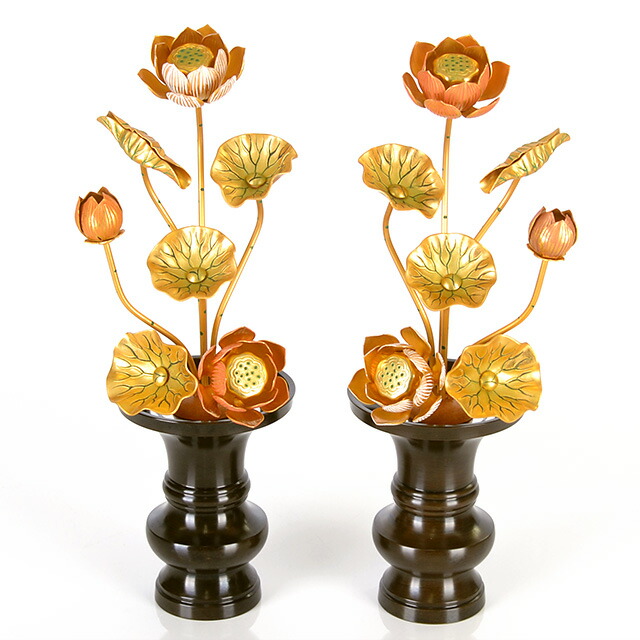仏具【アルミ常花 5寸7本立 淡彩色】(※花立別売) 小常花 仏具 仏壇用 造花 仏具用品 お供え 供花 仏花 飾り ゴールド お仏壇 仏壇 小物