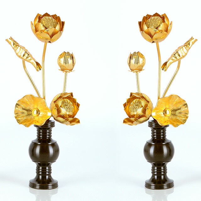 仏具【アルミ常花 3寸5本立 金色（華鋲用）】(※花立別売) 小常花 仏具 仏壇用 造花 仏具用品 お供え 供花 仏花 飾り ゴールド お仏壇 仏壇 小物