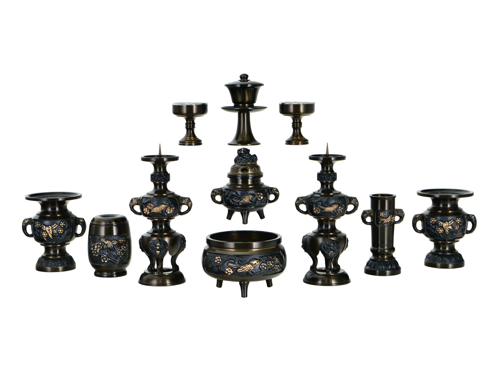 仏具セット【花鳥 ニュー漆 11点セット 3.0寸】仏具 セット 線香立て 仏飯器 穀物 おしゃれ かわいい お仏壇 仏壇 小物