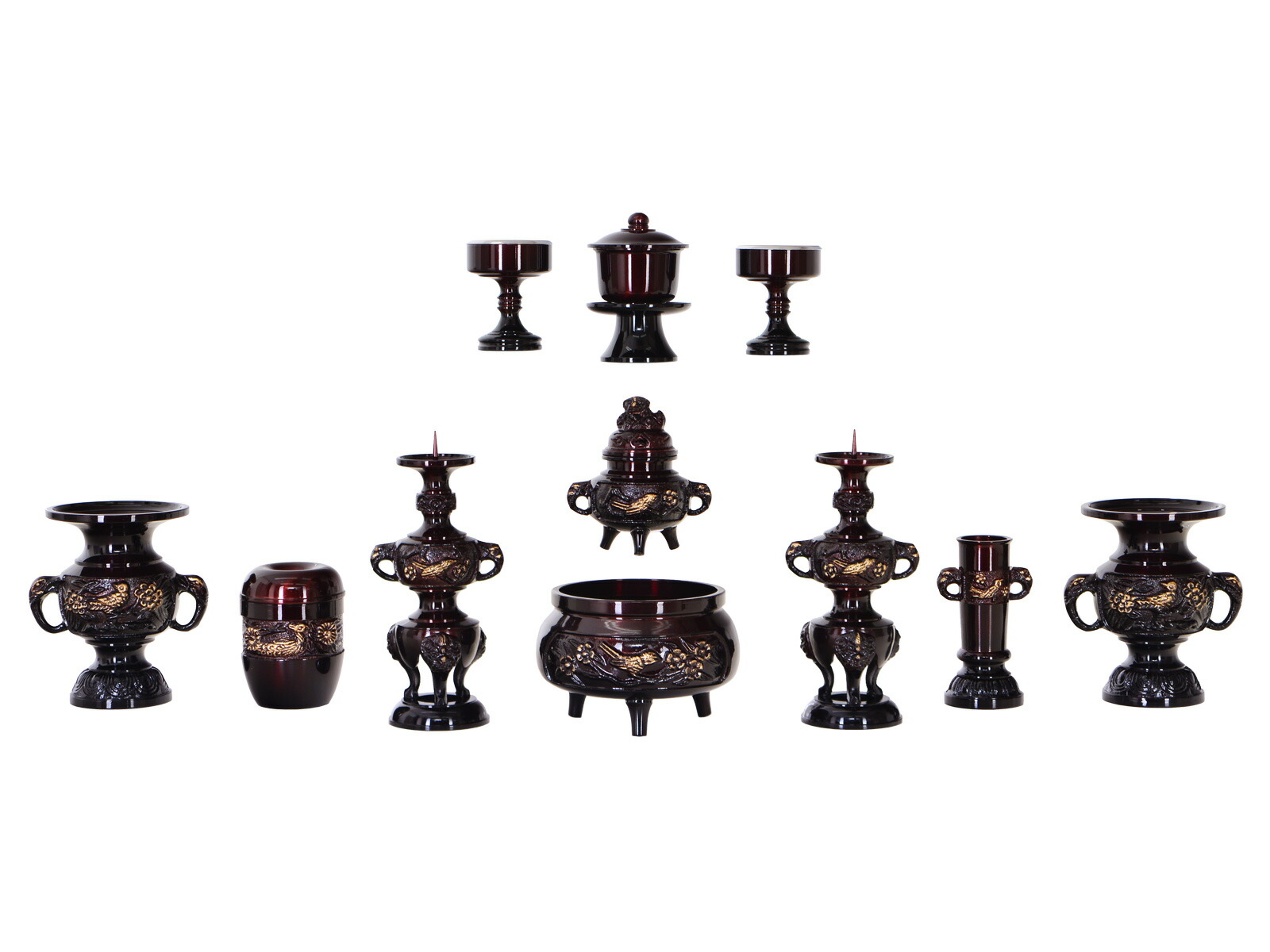 仏具セット【花鳥 ワインボカシ 11点セット 3.0寸・3.5寸】仏具 セット 線香立て 仏飯器 おしゃれ かわいい お仏壇 仏壇 小物