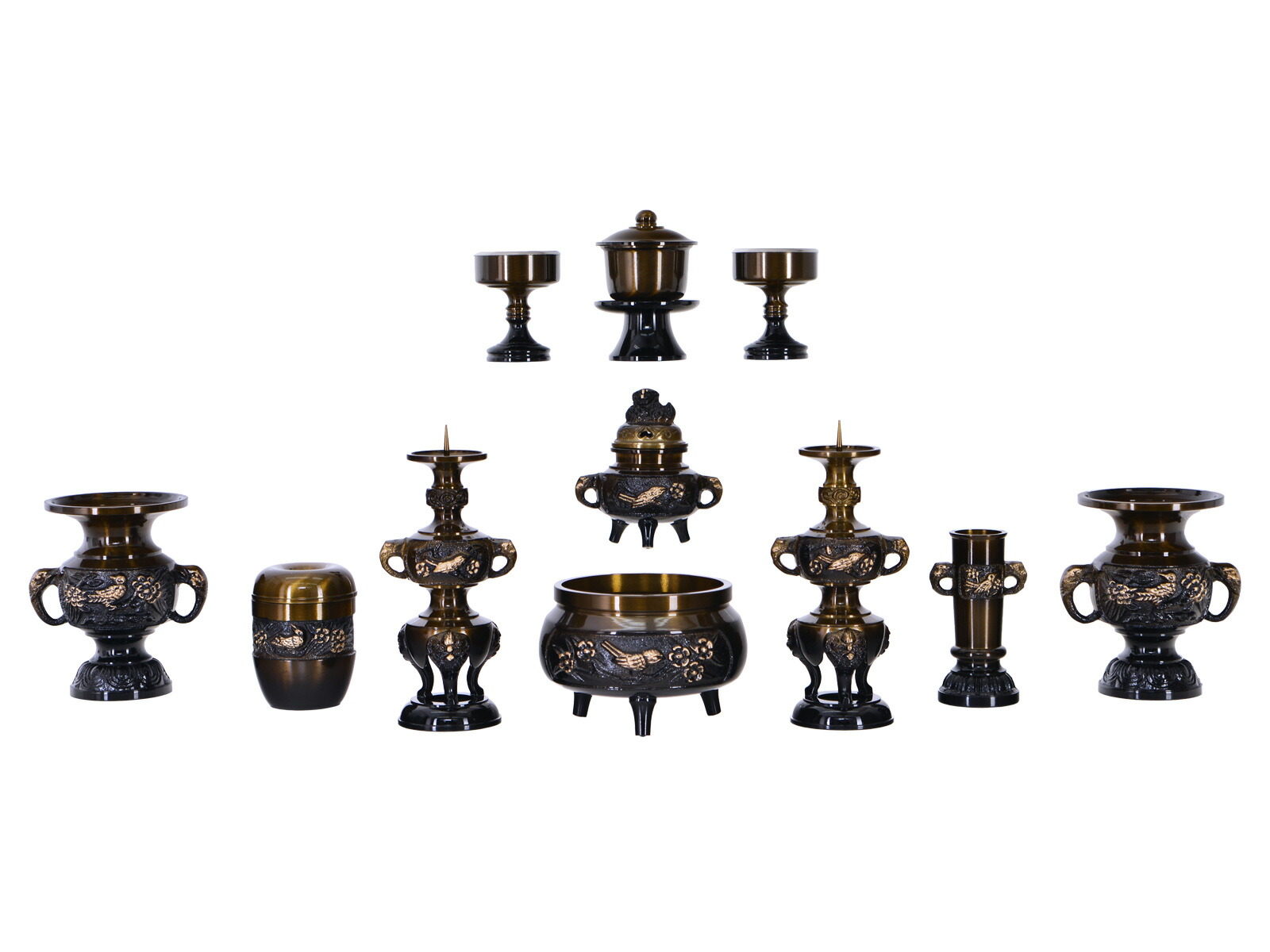 仏具セット【花鳥 コハクボカシ 11点セット 3.0寸・3.5寸】線香立て 仏飯器 穀物 おしゃれ かわいい 仏壇用品 仏具用品 仏具 お仏壇 仏壇 小物