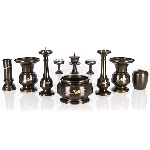 仏具セット【富士型 しおん彫 漆黒光色 10点セット 2.5寸～4寸】ミニ モダン お仏壇 仏壇 小物 仏具 セット 線香立て 仏飯器 ご飯 花瓶 おしゃれ 小型 かわいい おすすめ 人気