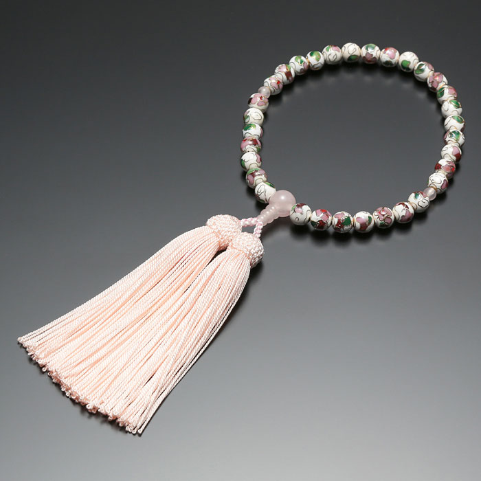 【数珠 念珠 女性用 7ミリ玉 七宝（白）紅水晶仕立 正絹房】