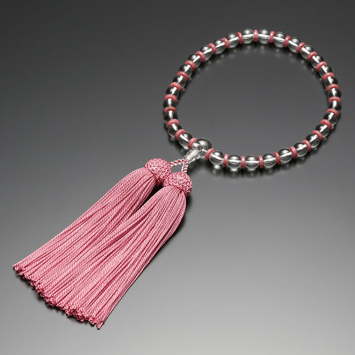 【数珠 念珠 女性用 7ミリ玉 水晶 バラ石平合珠仕立 正絹房】