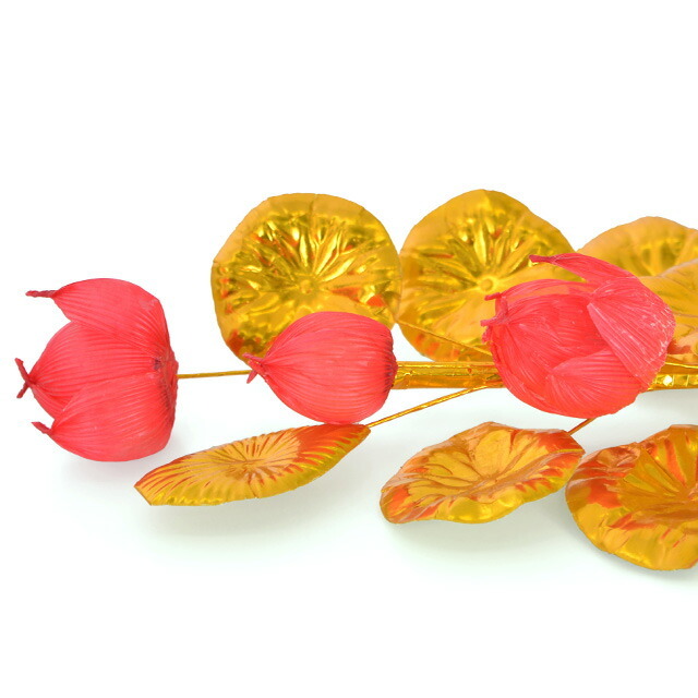 お盆用品【盆花 赤蓮 三連 お盆】