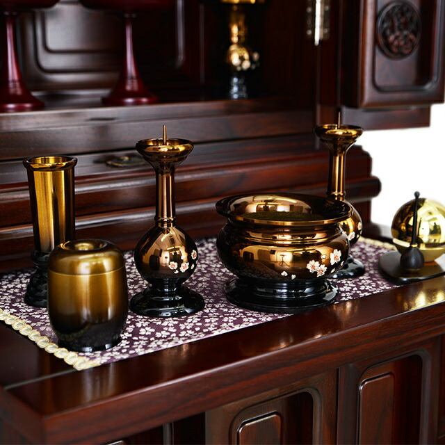 仏具セット【東型 ボカシ上色 さくら彫 10点セット 2.5寸～4.5寸