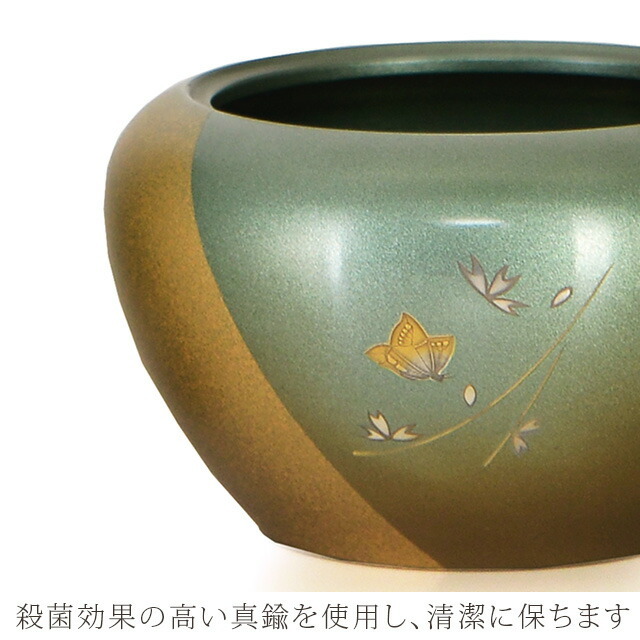 仏具セット【なごみ マットグリーン 3.0寸 6点セット】銅器 真鍮 ミニ