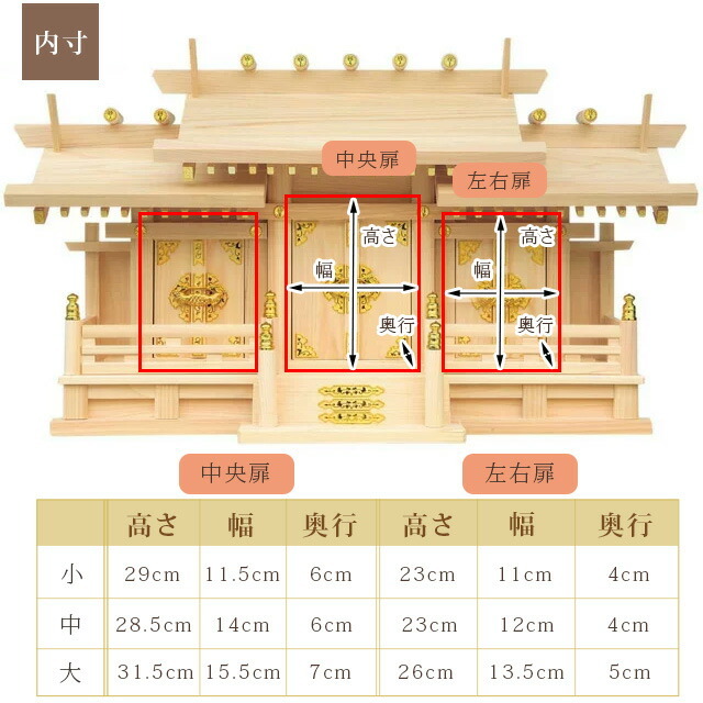 神棚【新寸屋根違い三社 小・中・大 ひのき 国産 日本製】