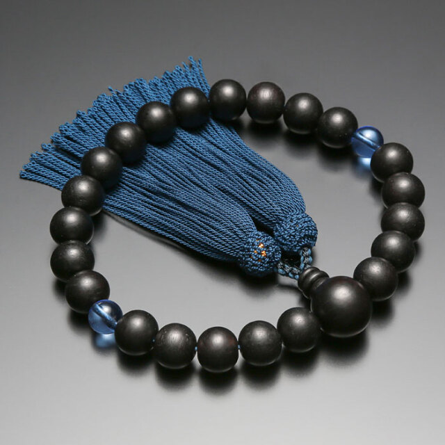 数珠 念珠【男性用 22玉 素挽黒檀 二天青水晶 正絹房】 桐箱入り 数珠