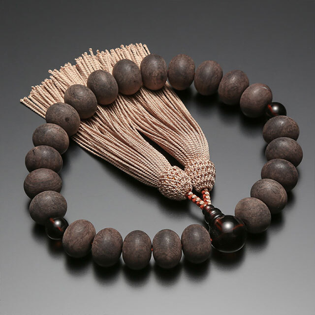 数珠 念珠【男性用 22玉 特上 素挽黒檀 みかん玉 茶水晶仕立 正絹房