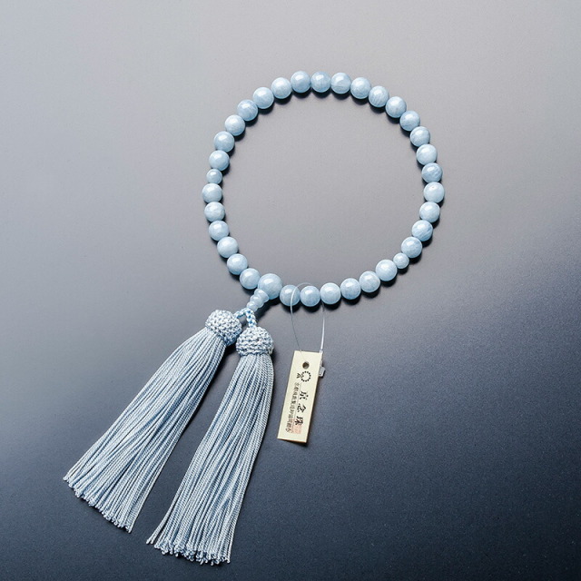 【女性用 8ミリ玉アクアマリン 正絹房】