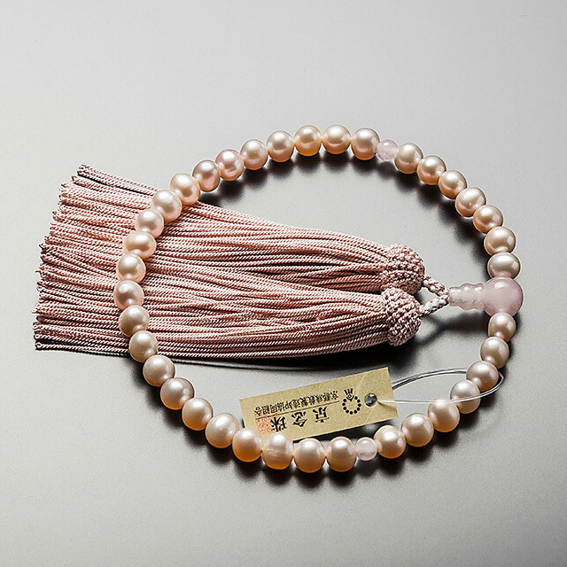 【数珠 念珠 女性用 7ミリ玉 淡水真珠（ピンク） 紅水晶仕立 正絹房】