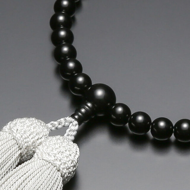 数珠 念珠【女性用 7ミリ玉 黒オニキス 二天淡水真珠 正絹房】 天然石
