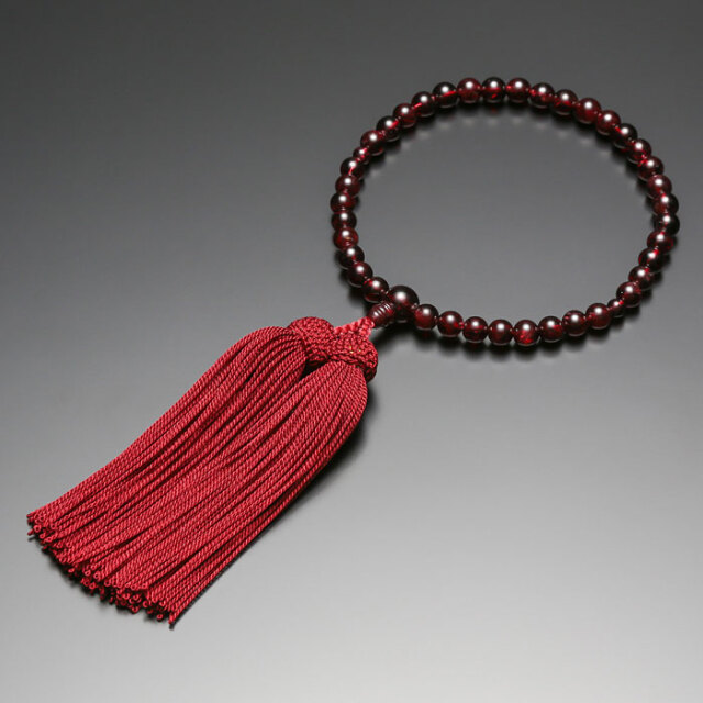 数珠 念珠【女性用 ガーネット 正絹房】 共仕立 天然石 7mm玉 正絹