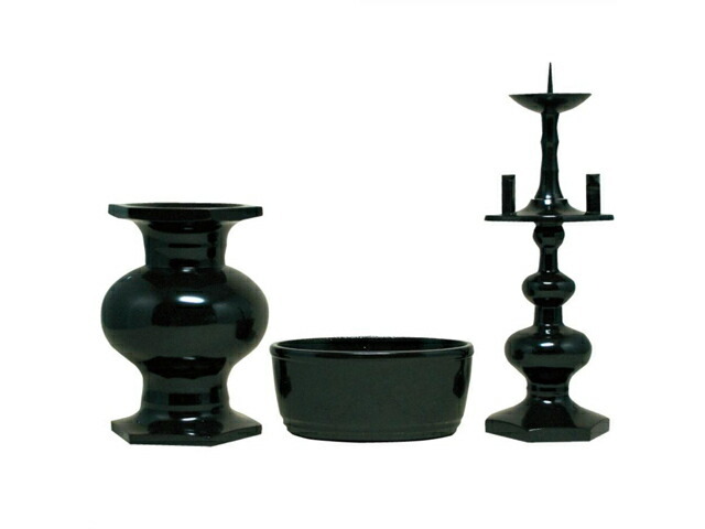 仏具セット【真宗用具足 新菖蒲型 たま菖蒲 黒光色 3点セット