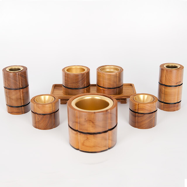 仏具セット【寄木細工 花型 チーク 8点セット