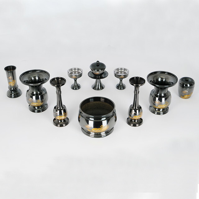 仏具セット【瑞鳳型 山水彫 国光メッキ 10点セット 3.0寸～4.5寸