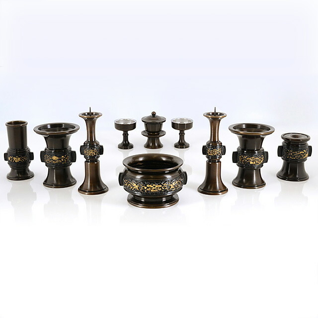 仏具セット【精華型 黒光色 10点セット 3寸・3.5寸・4寸・4.5寸】お