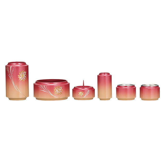 仏具セット【真鍮製 昴 菊花火彫金入 杏色 6点セット 3寸・3.5寸