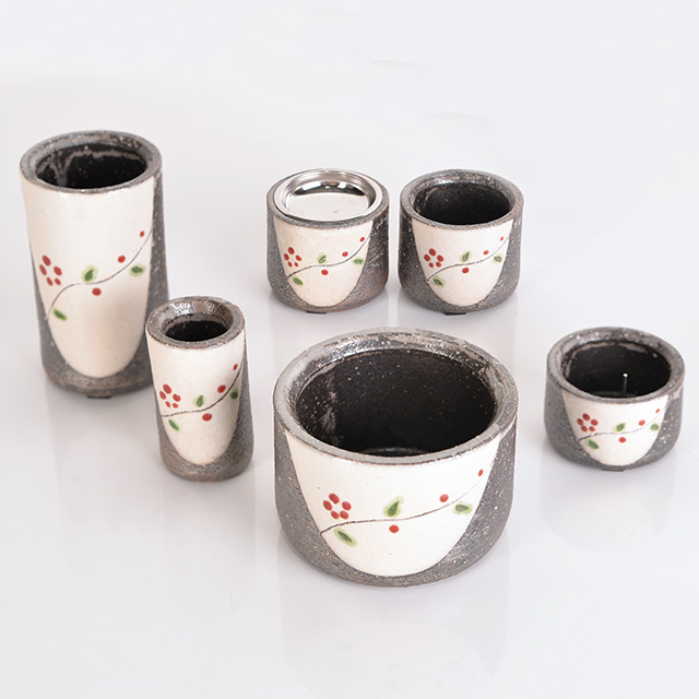 信楽焼 赤華彩色 6点セット 3.0寸