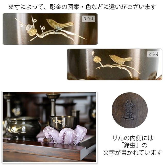 【香雲リンセット 鍋長色 梅に鶯彫2.3寸～4.0寸】