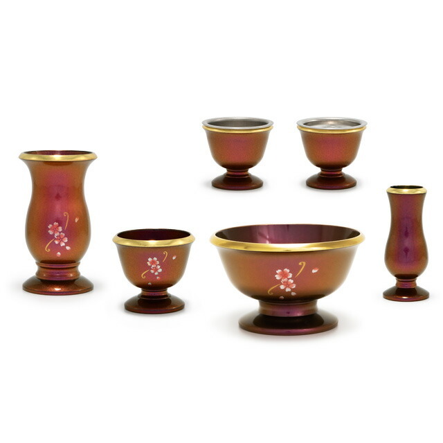 仏具セット ミニ モダン おしゃれ かわいい コンパクト フルール ピンクレインボー 6点セット 2 5寸 3 0寸 3 5寸 3寸 お仏壇 仏壇 小物 香炉 線香差し ろうそく立て ローソク 仏器 ご飯 茶器 湯呑 花立 花瓶