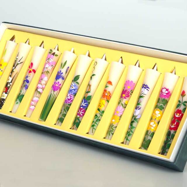 【絵ろうそく 四季の花(手描き) 3号 12本入】仏具 ローソク ろうそく キャンドル  和ろうそく 供養 手元供養 かわいい お仏壇 仏壇 小物 お彼岸