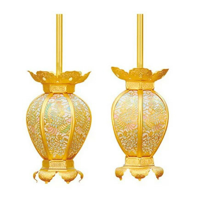 仏具【真鍮 陰雲型 灯篭 彩色鳳凰透 消金 (小～特大)】吊り灯篭 吊灯篭 灯籠 灯篭 燈籠 燈篭 登楼 仏具 仏事用品 仏壇用品] お仏壇 仏壇 小物 おすすめ 人気