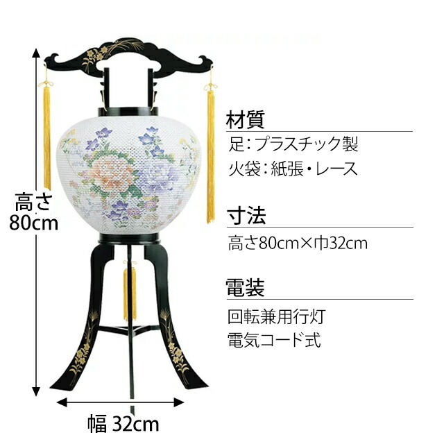 盆提灯置き提灯 お盆 提灯 かわいい おしゃれ 人気 ミニ 単品 【大内・回転兼用行灯 牡丹 紙張 レース 牡丹 PC製 半対(1本)】