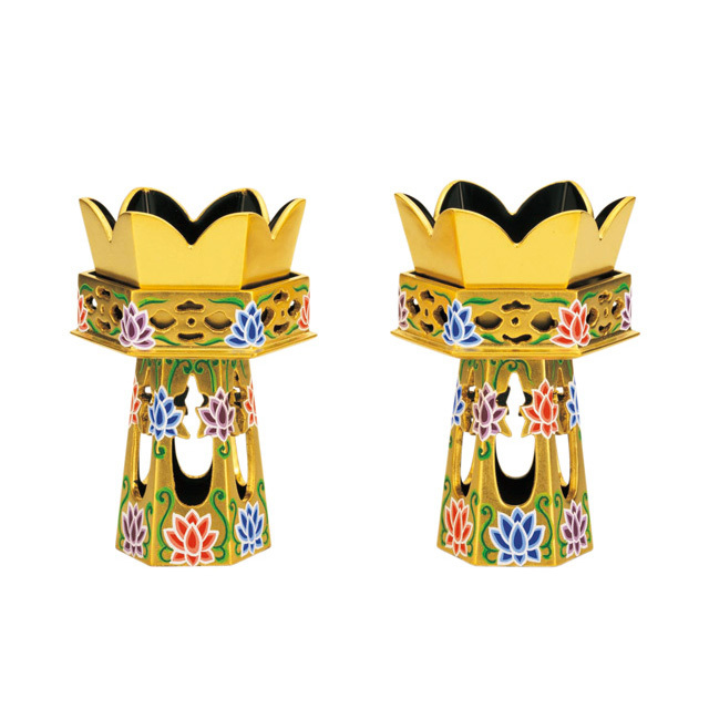 仏具【供花 木製 六角供花 唐草彩色入 総金 2～3.5寸】供花 浄土真宗用 本願寺派 お供え 六角供笥(くげ) 供花 お西 仏具用品 仏壇用品 仏事用品 お仏壇 仏壇 小物 おすすめ 人気