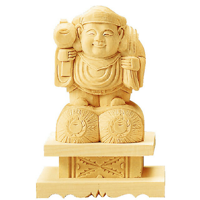 【仏像 総白木 大黒天 台付 1.8～3.2寸】