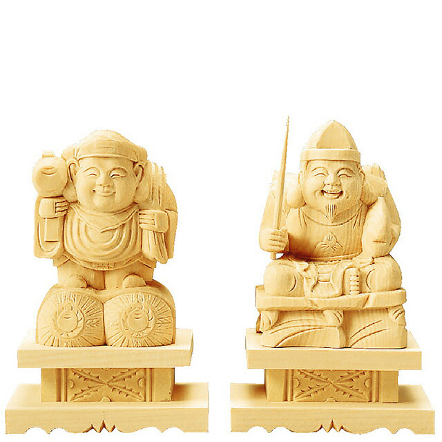 【仏像 総白木 恵比寿・大黒天 台付 1.8～3.2寸】
