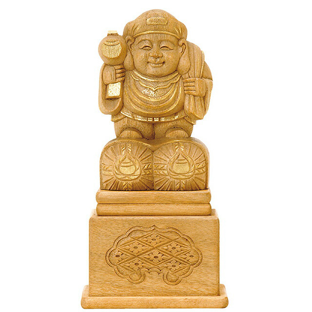 【仏像 楠木地彫 大黒天 金泥書 高台付 1.8～3寸】