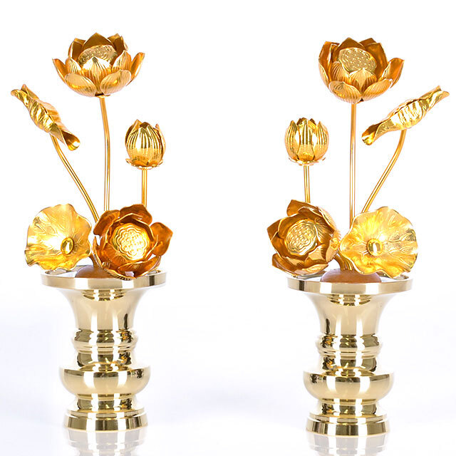 仏具【真鍮製常花 4寸5本立 本金付】国産 小常花 金色 真鍮 蓮華 仏花